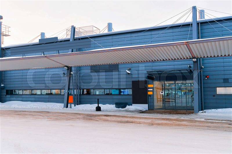 Entrance in arrival hall in Rovaniemi airport in winter, stock photo