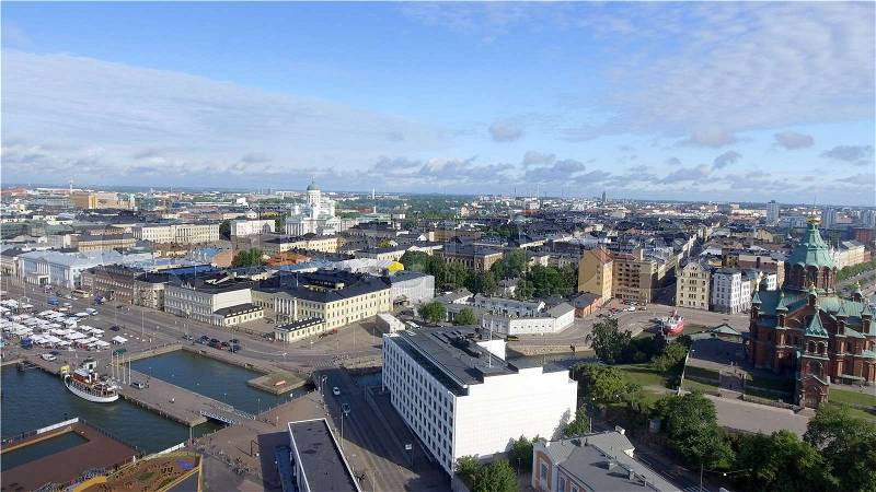 Aerial view of Helsinki skyline, stock photo