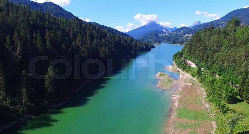 Beautiful alpin lake, aerial view in summer season, stock photo