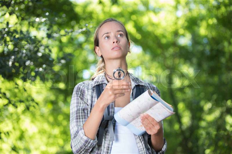 Getting lost in the woods, stock photo