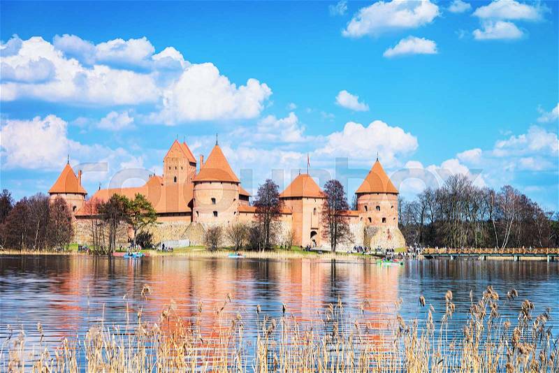 Trakai island castle museum, Galve lake, close to Vilnius, Lithuania, stock photo