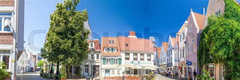 BREMEN, GERMANY - JULY 2016: Panoramic view of city streets. Bremen is a major attraction in Germany, stock photo