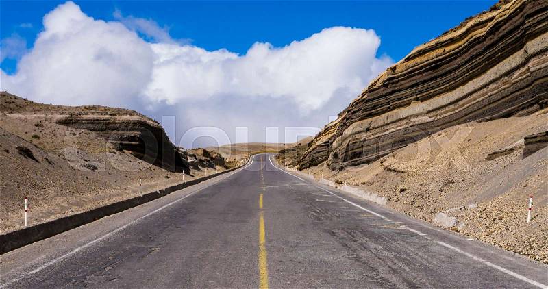 Scenic road on the slopes of Chimborazo national park, Ecuador, stock photo