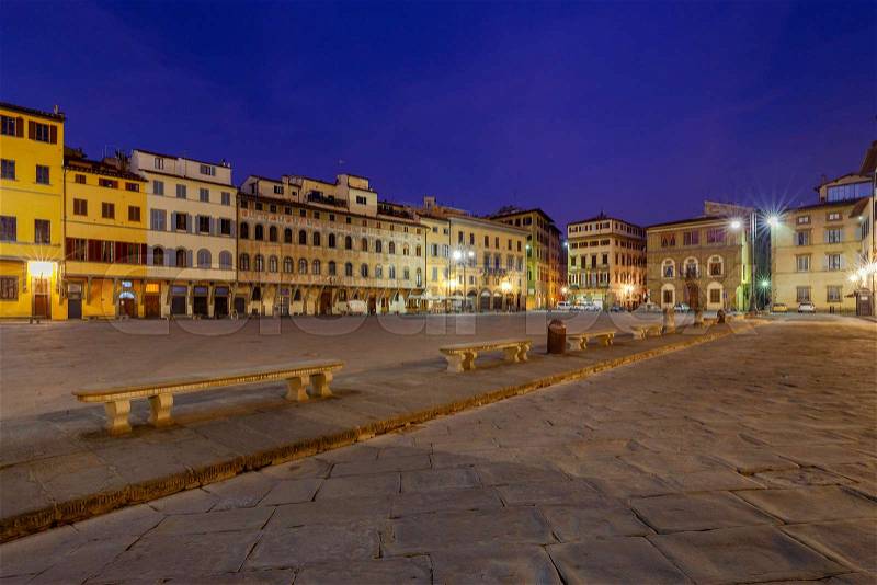 View of the square holy cross in the night illumination. Florence. Italy, stock photo