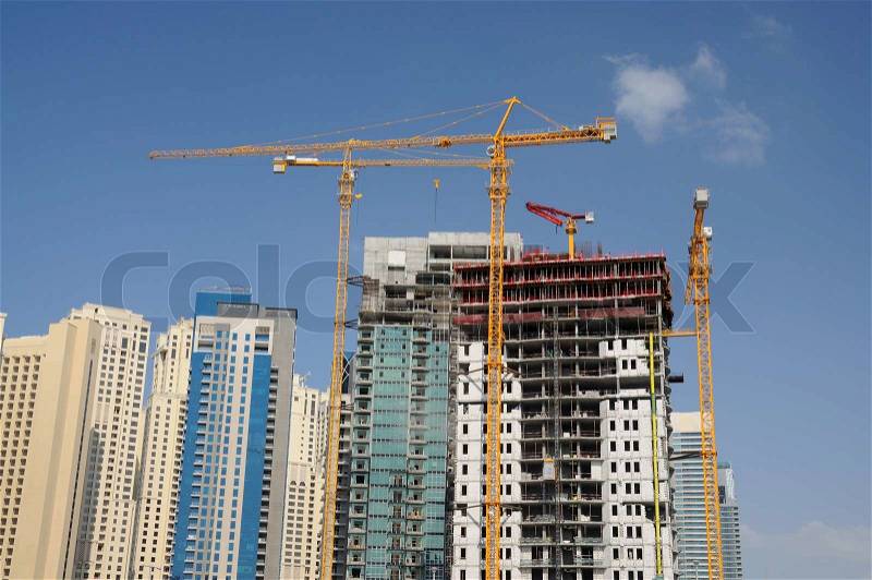Highrise buildings construction in Dubai, stock photo