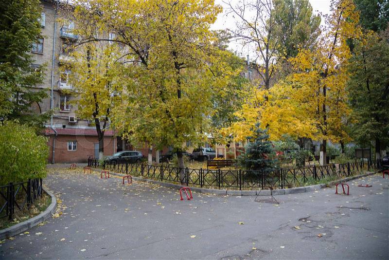 Nice autumn yard. This is a courtyard in the downtown of Chisinau city, stock photo