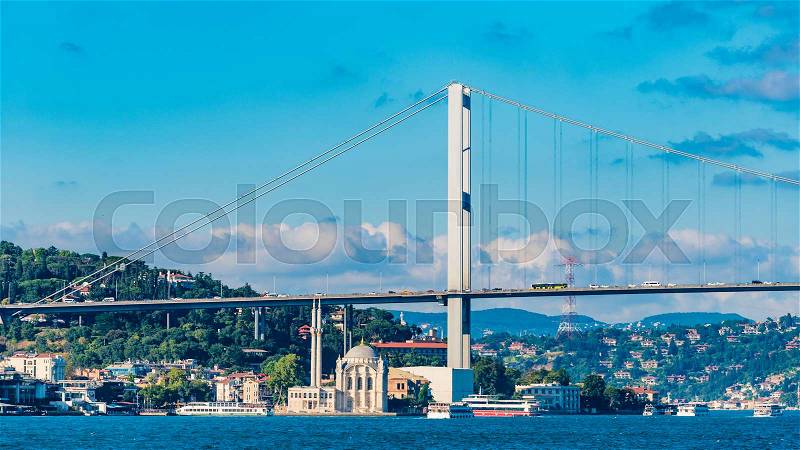 Istanbul Bosphorus and Bridge View. Bosporus bridge connecting Europe and Asia in Istanbul, stock photo