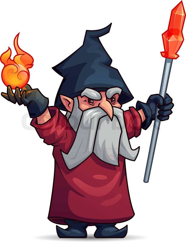 Old wizard or sorcerer cartoon character. Wicked magician