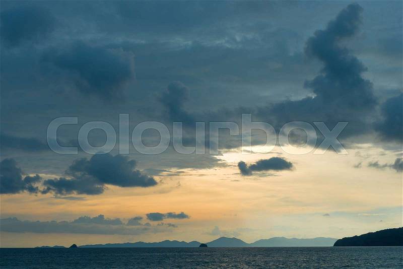 Vacation holiday sea- beautiful landscape during sunset, blue clouds over the sea, stock photo