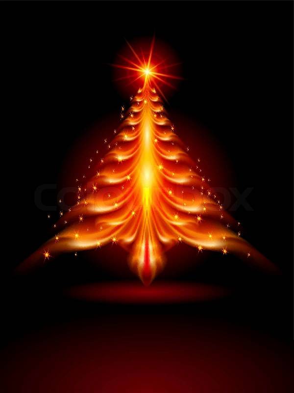 Abstract Fire Christmas Tree Illustration on black 