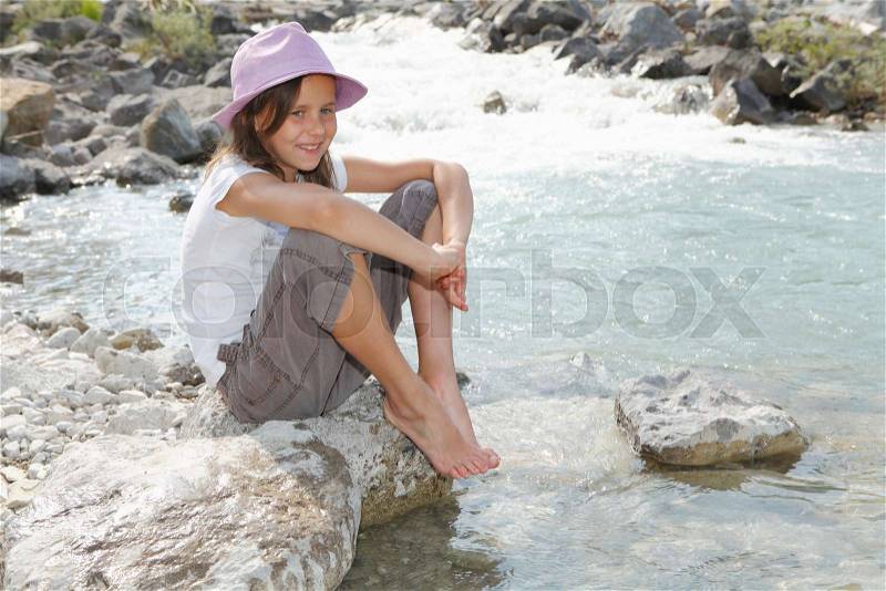 Free Time by the River in the Mountains, stock photo