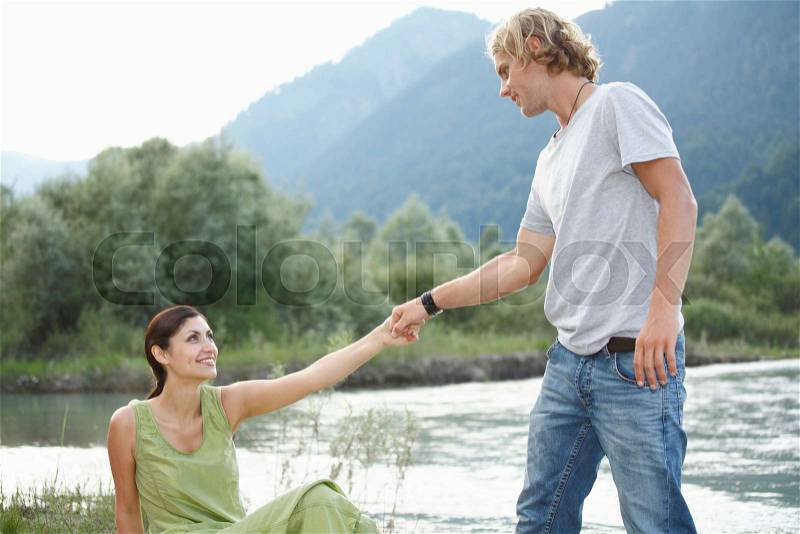Free Time by the River in the Mountains, stock photo
