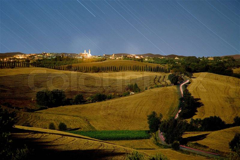 Time lapse of rural hills and night sky, stock photo