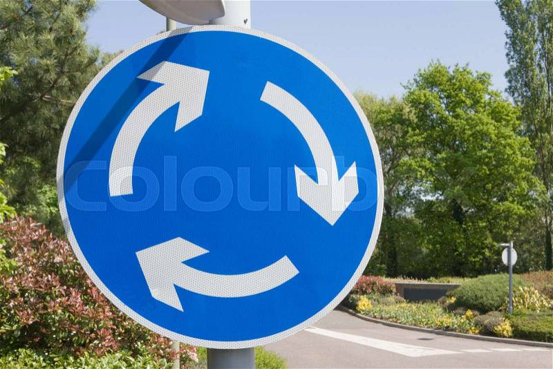 Traffic circle sign, stock photo