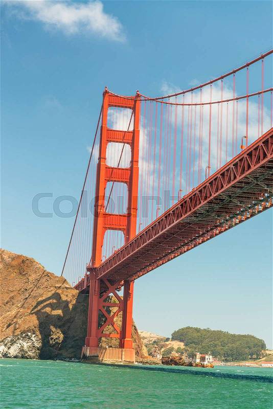 Beautiful view of San Francisco Golden Gate Bridge and city coastline, stock photo