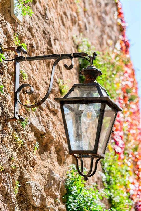 Street lantern in Ravello village, Amalfi coast, Italy, stock photo