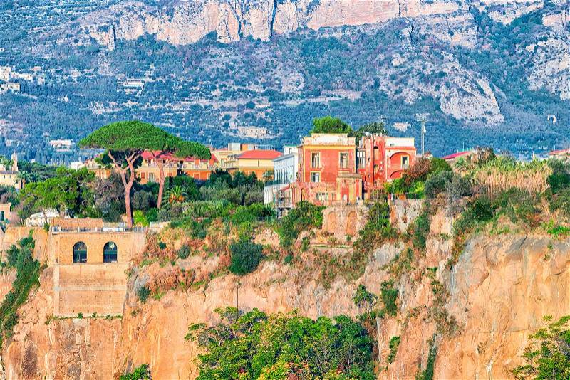 Houses in the mountains in Sorrento, Amalfi coast, Italy, stock photo