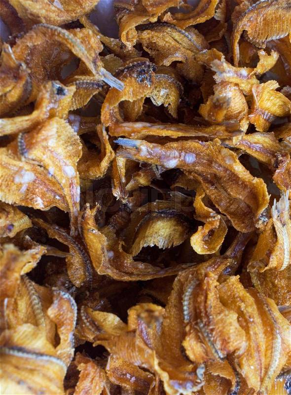 Fried dried fish abstract, for food background, stock photo