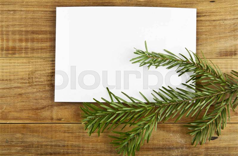 Branch of a tree on a wooden background, stock photo