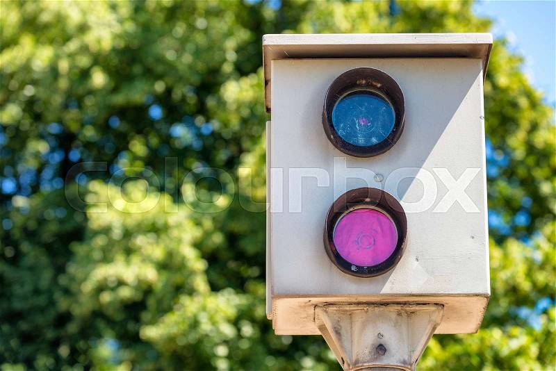 Speed camera on a countryside road. Security and traffic concept, stock photo