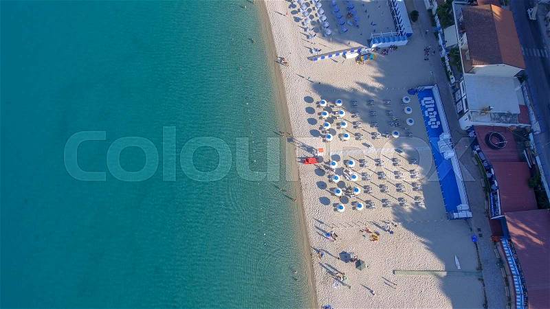 Overhead aerial view of beautiful beach in summer season, stock photo
