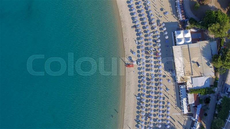Overhead aerial view of beautiful beach in summer season, stock photo
