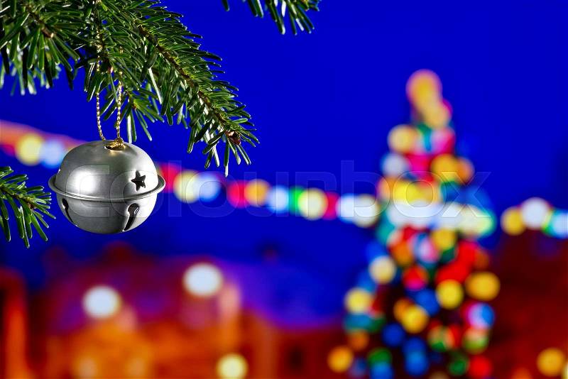Christmas Decoration with Christmas Bell on the Christmas Tree, stock photo