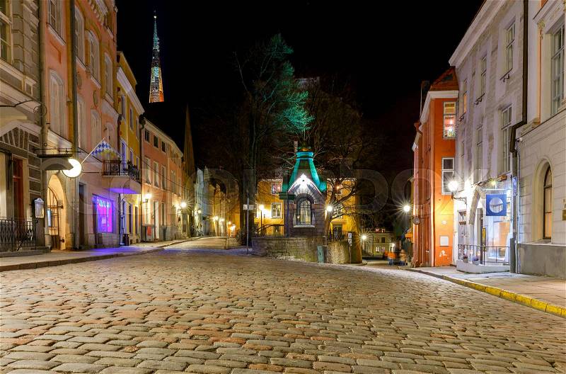 Old stone medieval street in the historic part of the city. Tallinn. Estonia, stock photo