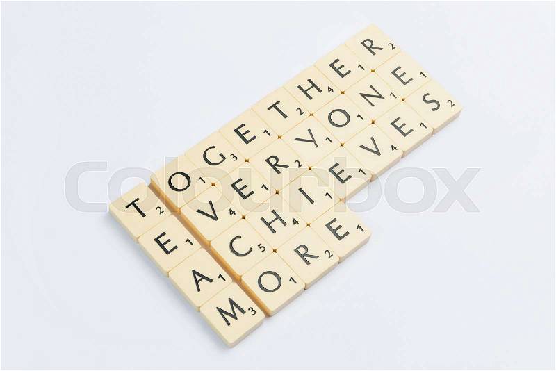 Four scrabble words related to the word team in English, stock photo