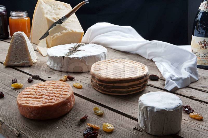 Danish cheese platter of cheese board, stock photo