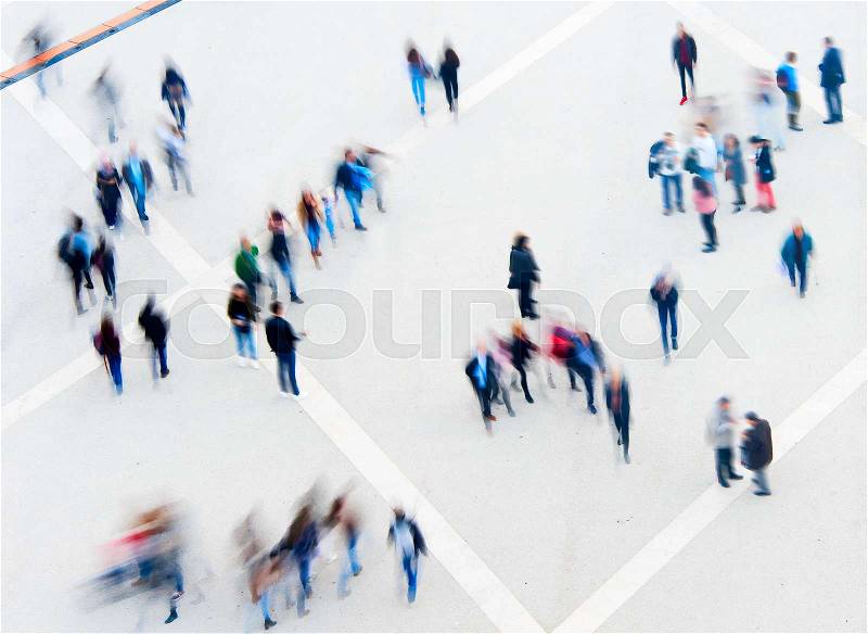 Motion blur of crowd people. View from above, stock photo