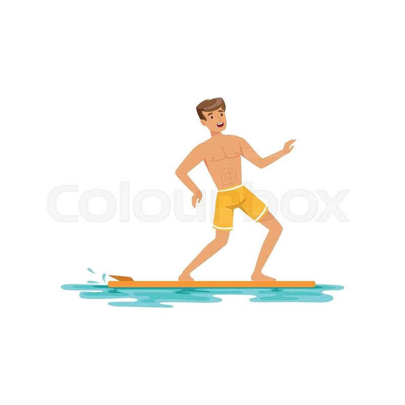 Smiling man surfing on the ocean, water extreme sport, summer vacation vector Illustration on a white background, vector