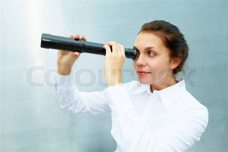 Young Woman with Telescope, stock photo