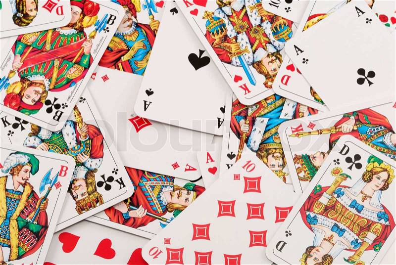 Scattered deck of playing cards, stock photo