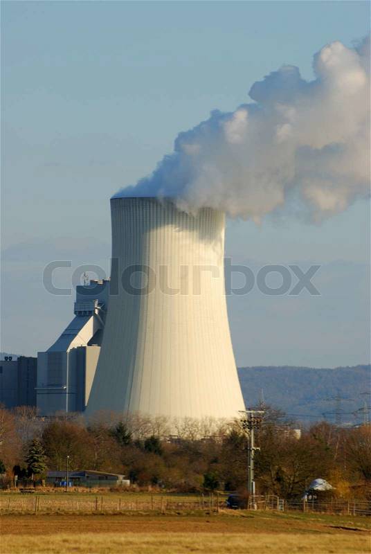 Cooling tower of a nuclear power station, stock photo