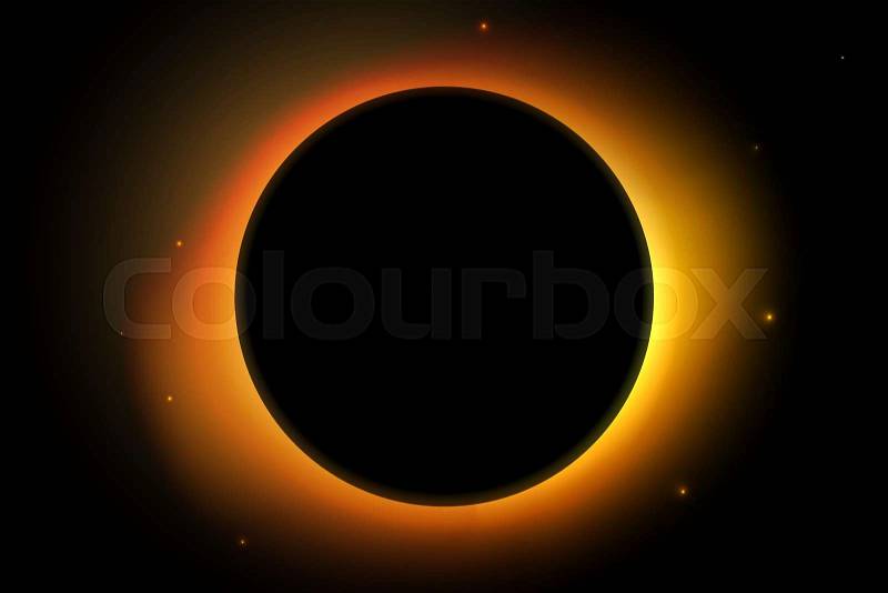Full sun eclipse. Solar vector illustration with stars on back background, vector