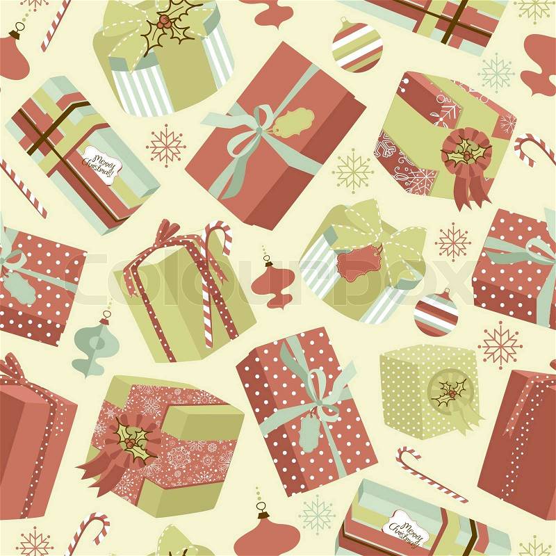 Retro Christmas Gift boxes. Seamless pattern  Stock 