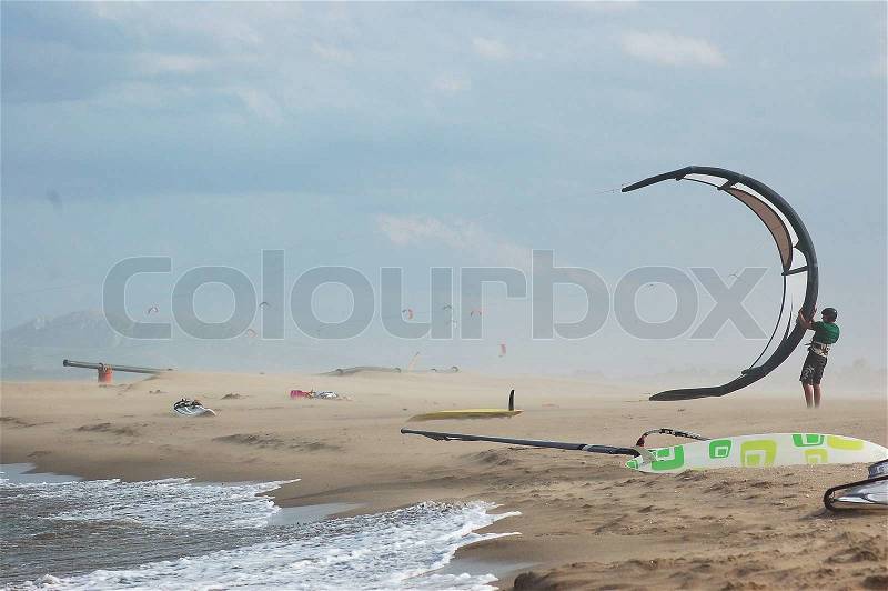 Kite surfers to Costa Brava, stock photo