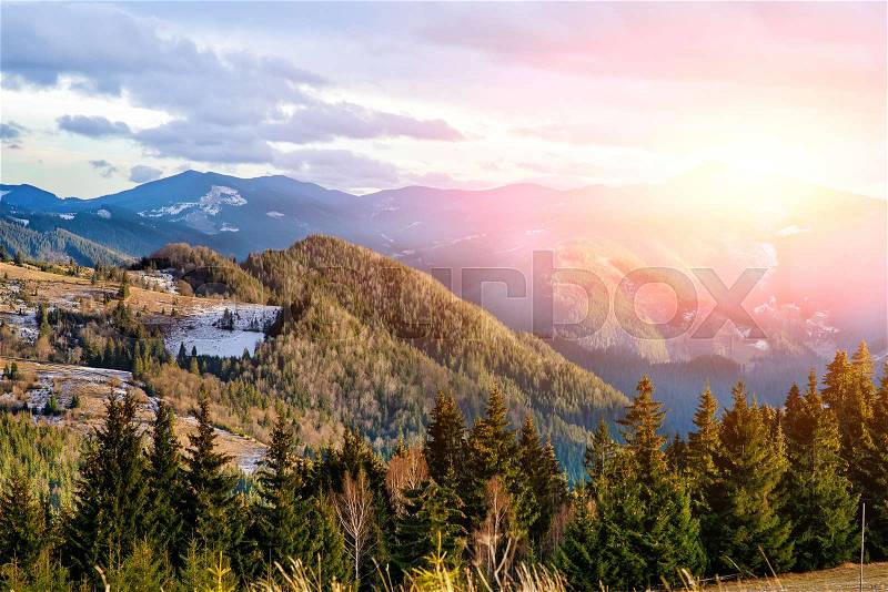 Scenic winter view on top of the Carpathian mountain, stock photo