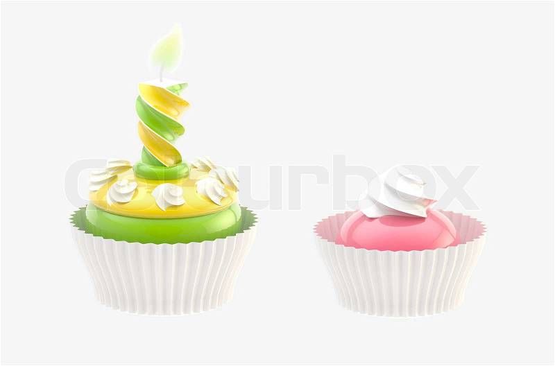 Two glossy bright cakes isolated on grey, stock photo