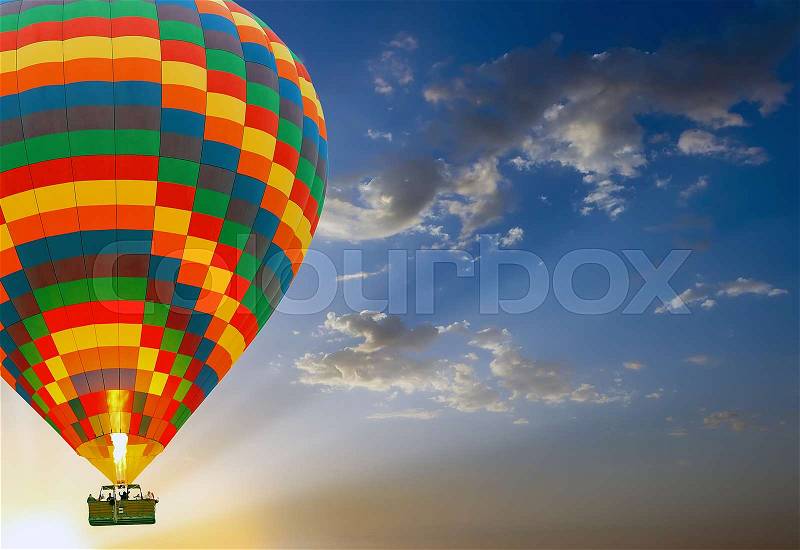 Sunset Hot air balloons landing sky clouds, stock photo