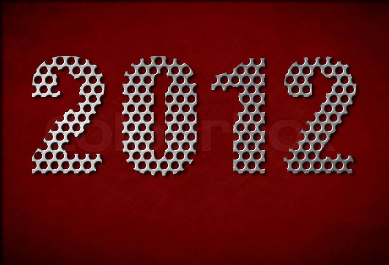 2012 perforated metal with dark red background, stock photo