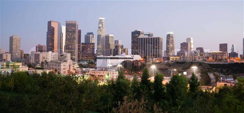 Panoramic View Downtown Urban Landscape Los Angeles California, stock photo