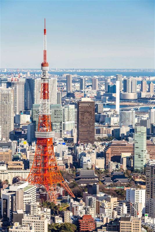 Tokyo Tower with skyline in Tokyo Japan, stock photo