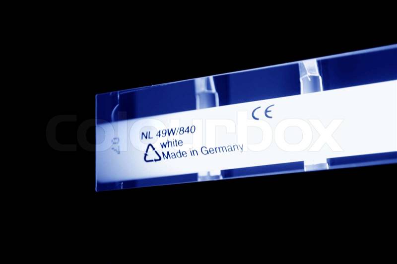 This photograph represent a Fluorescent tube light with inscription MADE IN GERMANY, stock photo