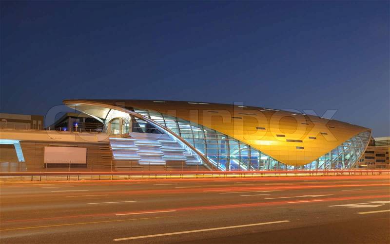 Futuristic new Metro station in Dubai, stock photo