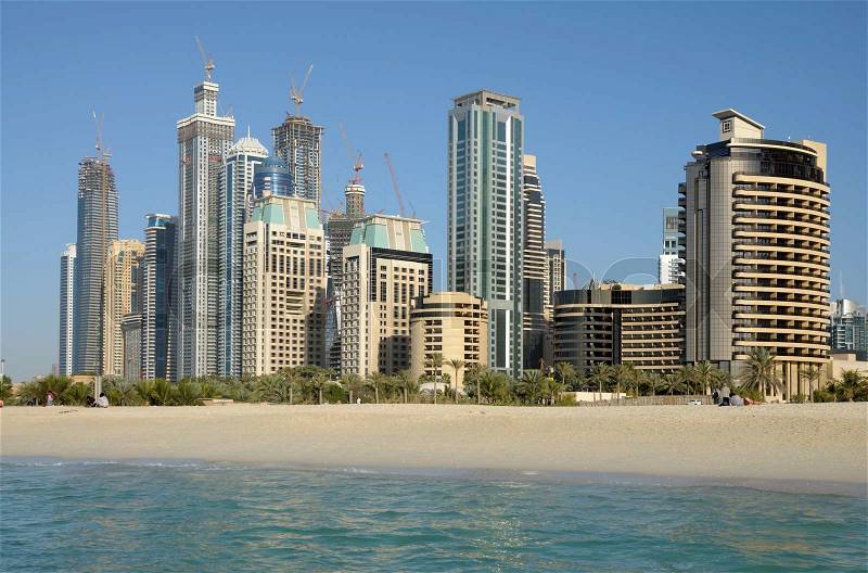 Highrise Buildings at Dubai Marina, United Arab Emirates, stock photo