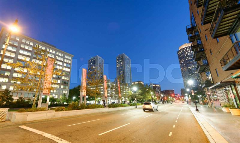 Boston city streets at night, stock photo