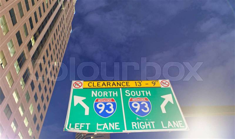Insterstate direction signs, traffic and tourism concept, stock photo