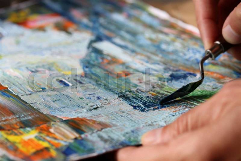 Art painting with palette knife, stock photo